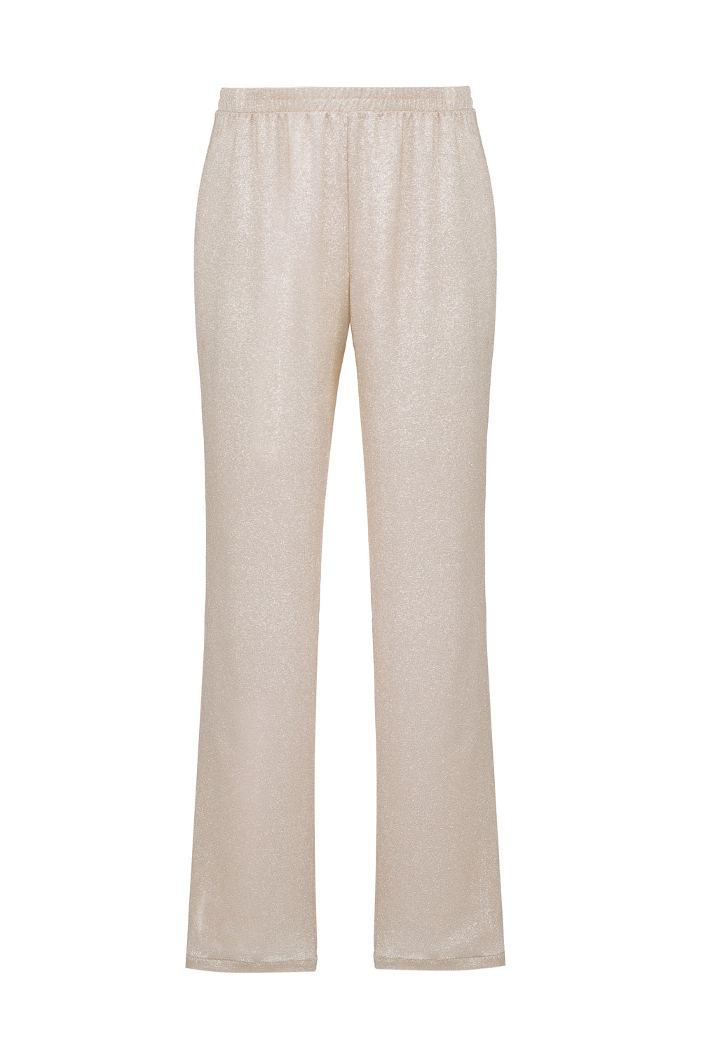Pantalon doré fluide taille haute coupe droite en soie et polyamide – fabrication française