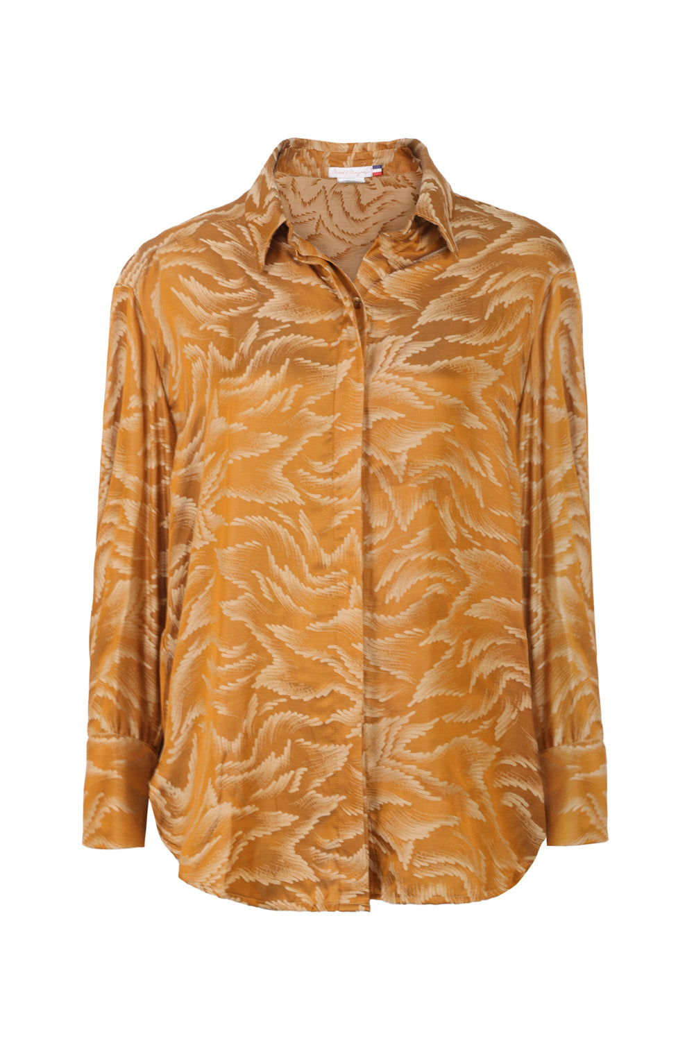 Chemise oversize femme – Peach caramel, manches longues, viscose & soie